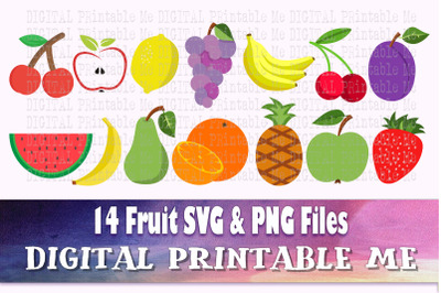 Fruit SVG bundle, Clip art, PNG, 14 image pack, Digital, cut files, fo