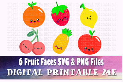 Smiling Fruit SVG bundle, Clip art, PNG, 6 image pack, Digital, cut fi