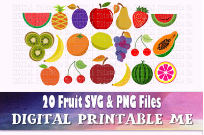 Fruit SVG bundle, Clip art, PNG, 20 image pack, Digital, cut files, fo