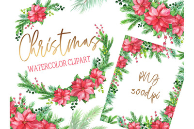 Watercolor christmas clipart christmas star frame wreath clip art new