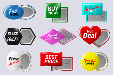 Realistic sale badges buttons. Special offer button badge, glossy colo