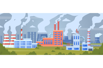 Factory air pollution. Industrial smog pollution&2C; polluted urban lands