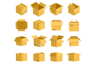 Cardboard box. Carton delivery packaging boxes, open and closed cardbo