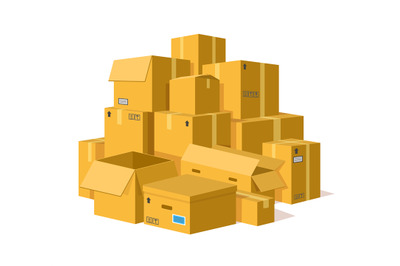 Cardboard boxes pile. Storage delivery cardboard boxes stack, pile of