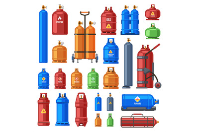 Gas cylinders. Propane, oxygen and butane metal containers, cylindrica