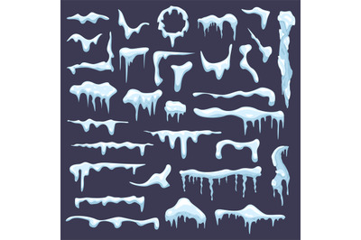 Winter snow icicle. Frosted icy blue borders, frozen snowcap, white ic