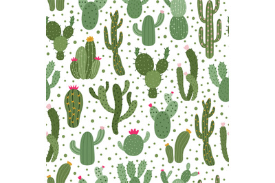 Cactus pattern. Seamless cactus houseplant pattern, succulent plants w