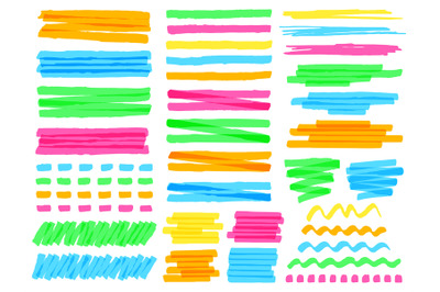 Highlight marker lines. Colorful doodle highlight marker lines, yellow