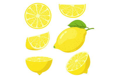 Lemon slices. Citrus fruit slice, juicy yellow lemons, sliced fresh le