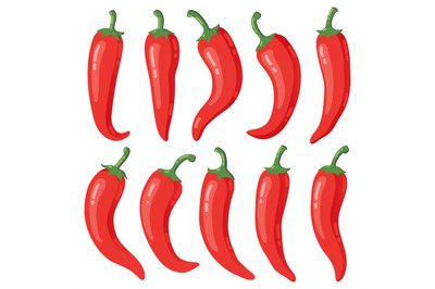 Red chilli peppers. Cartoon hot red mexican peppers, spicy peppers, ho