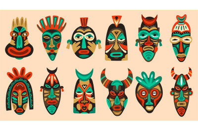 Traditional tribal masks. Ritual african or hawaiian traditional cerem