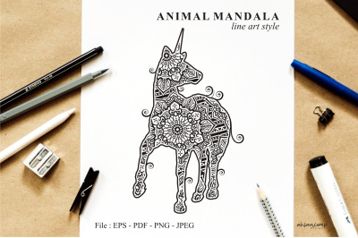 Unicorn Mandala Vector Line Art Style