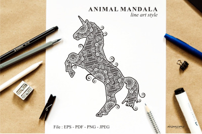 Unicorn Mandala Vector Line Art Style