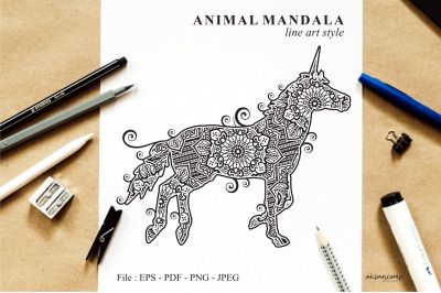 Unicorn Mandala Vector Line Art Style