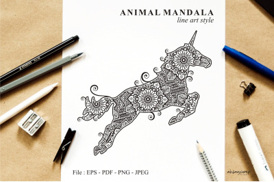 Unicorn Mandala Vector Line Art Style