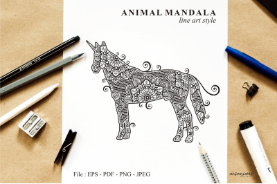 Unicorn Mandala Vector Line Art Style