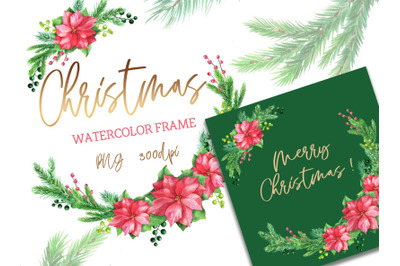 Watercolor christmas frame wreath new year winter