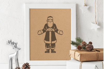 Santa Claus standing with greeting gesture. Vector illustration. Cut f