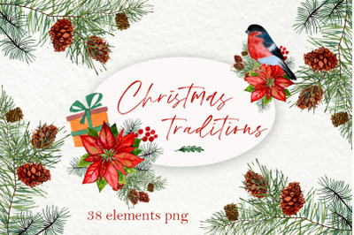 Forest Christmas Watercolor Clipart