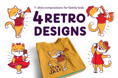 Retro cats. T-Shirt Designs