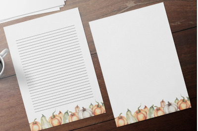 Fall Autumn Pumpkin Stationary Papers, Journal Pages, Lined and Unlined Journaling Papers