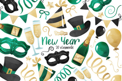 New Year Watercolor Cliparts