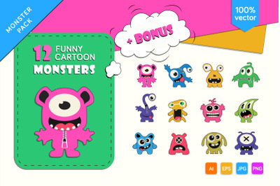 12 Funny cartoon monster + BONUS