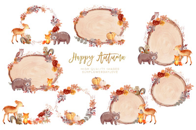 Woodland Animals Watercolor Frames Clipart&2C; Forest Animal Clip Art