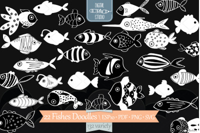 Hand Drawn White Fish | Cute Tropical Fishes | Under the Sea