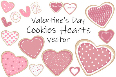 Heart shaped cookies Valentines day vector illustration