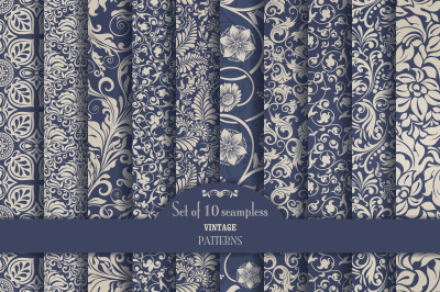 Set of 10 seamless pattern Baroque
