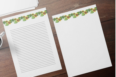 Watercolor Sunflowers Floral Stationary, Autumn Stationary