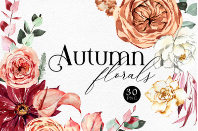 Modern watercolor floral autumn clipart Boho hand drawn flowers