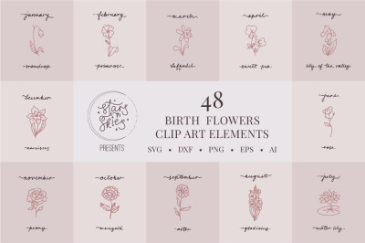 Birth Flowers SVG Cut Files and Clip Arts