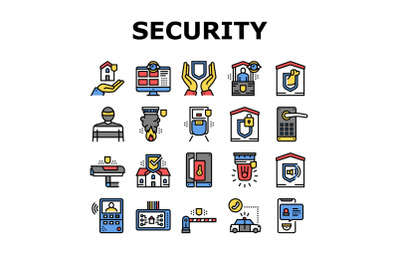 Home Security Device Collection Icons Set Vector