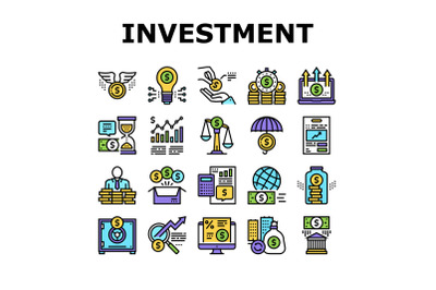 Investment Portfolio Collection Icons Set Vector Illustration