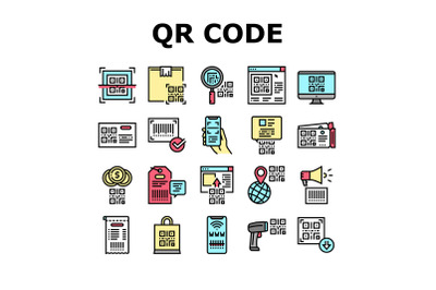 Qr Code Identification Collection Icons Set Vector