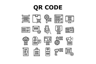 Qr Code Identification Collection Icons Set Vector