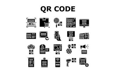 Qr Code Identification Collection Icons Set Vector