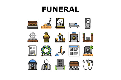 Funeral Burial Service Collection Icons Set Vector