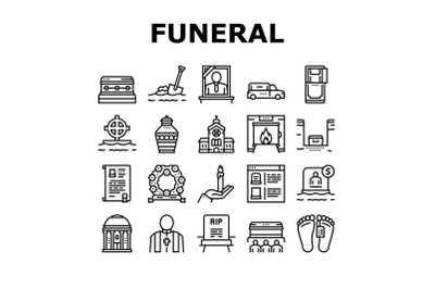 Funeral Burial Service Collection Icons Set Vector