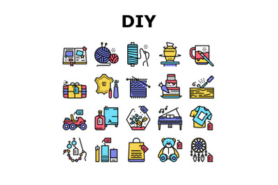 Diy Crafts Handmade Collection Icons Set Vector