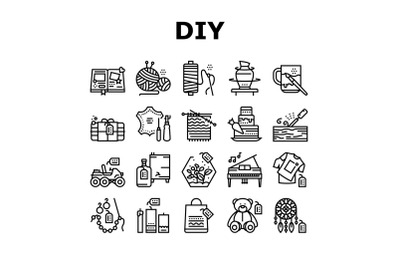 Diy Crafts Handmade Collection Icons Set Vector