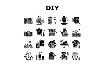 Diy Crafts Handmade Collection Icons Set Vector