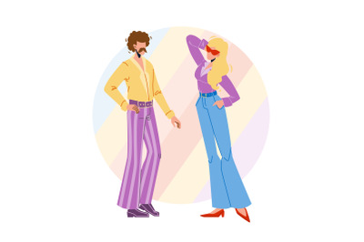 Fashion 1970 Year Disco Style Young People Vector