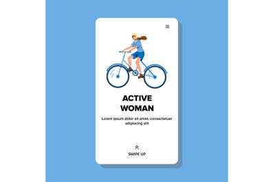 Active Woman Riding Bicycle Sport Time Vector