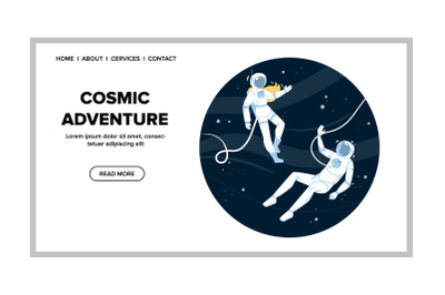 Cosmic Adventure Astronauts In Outer Space Vector