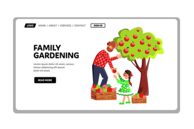 Family Gardening And Harvesting In Orchard Vector