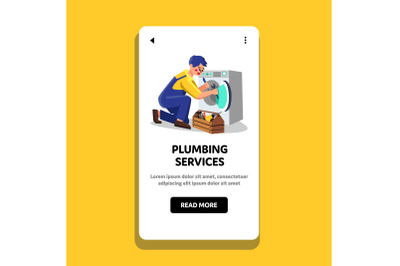 Plumbing Service Worker Fix Washing Machine Vector