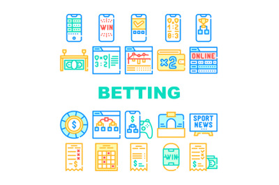 Betting On Gambling Collection Icons Set Vector Illustrations